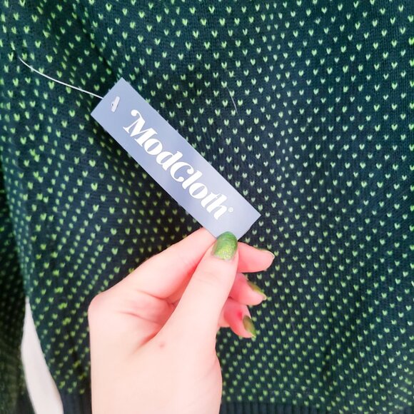 "You've Been Ghosted" Fair Isle Sweater Green Modcloth Size L Halloween - Picture 4 of 6